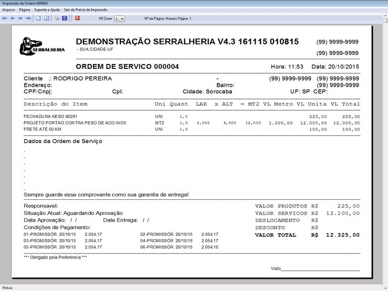 Imagem do Programa Serralheria, Agendamento e Financeiro 4.3 Plus