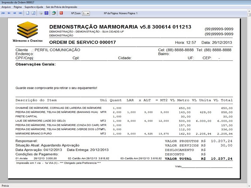 Imagens do Programa Marmoraria v5.8 Plus