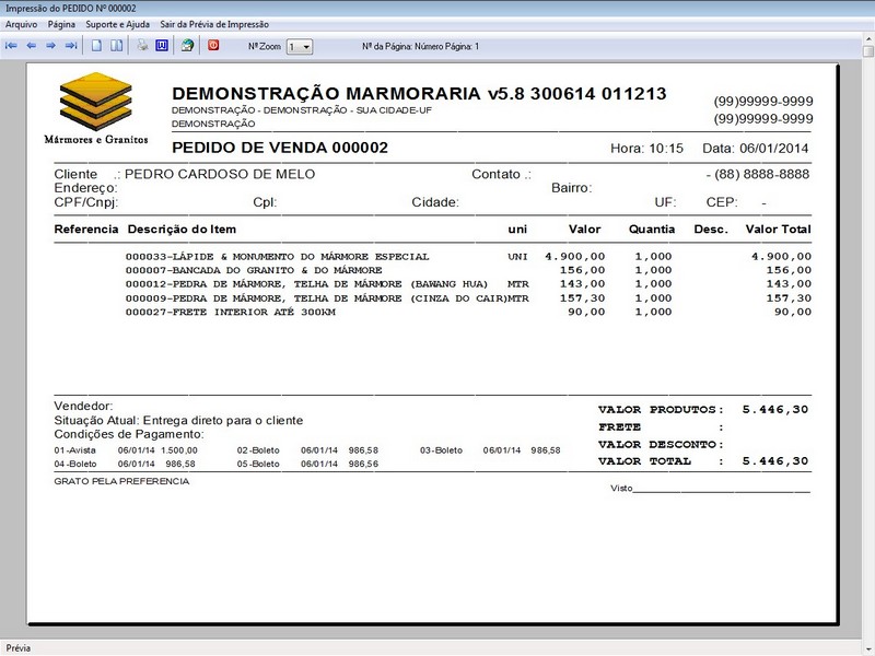 Imagens do Programa Marmoraria v5.8 Plus