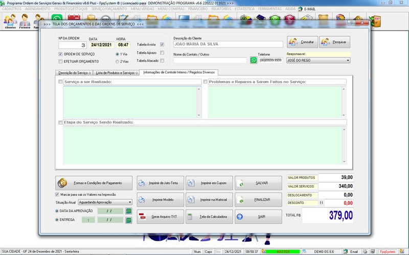 Imagens do Programa Servios Gerais v6.6 Plus
