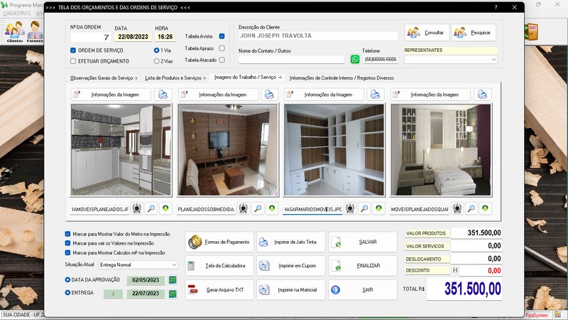 Imagens do Programa Marcenaria v6.9 Plus