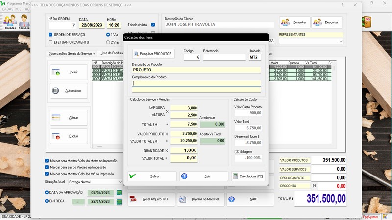 Imagens do Programa Marcenaria v6.9 Plus