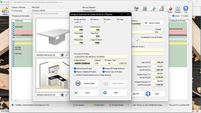 Imagens do Programa Marcenaria v6.9 Plus