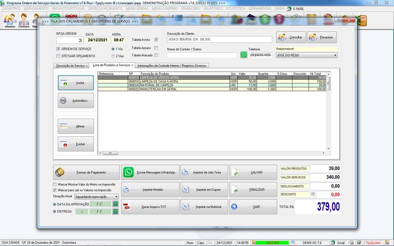 Imagens do Programa Servios Gerais v7.6 Plus