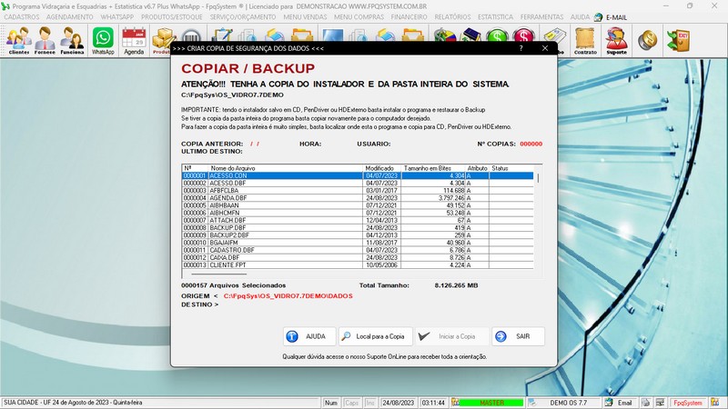 Imagens do Programa Vidraaria e Esquadria v7.7 Plus