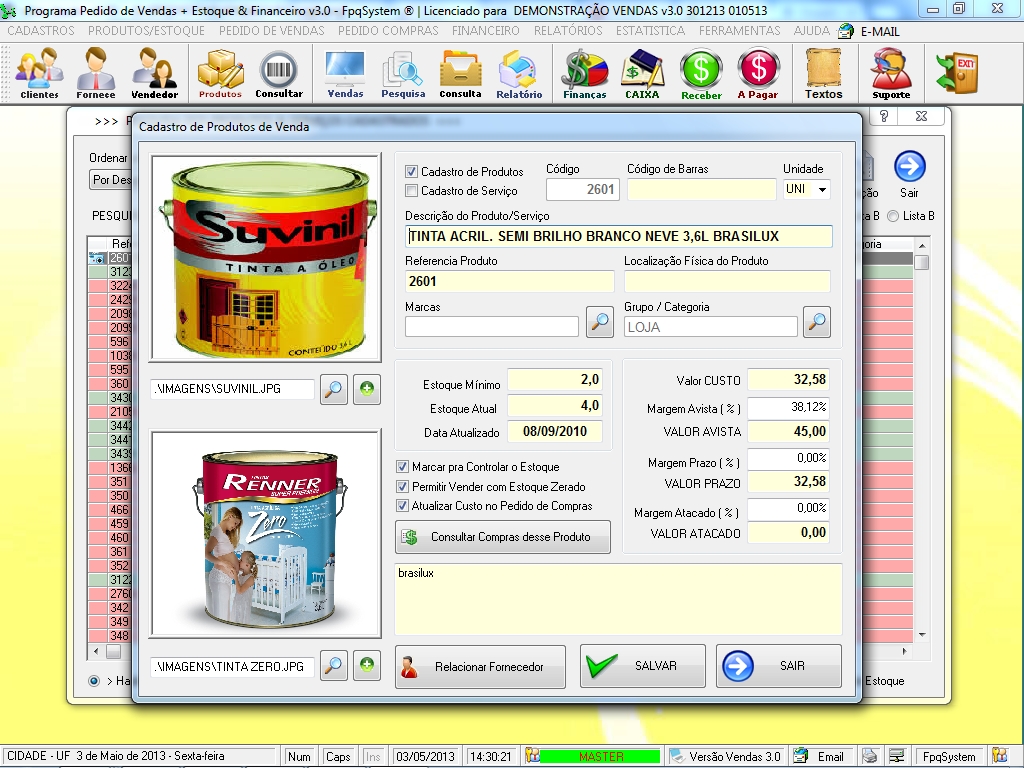 Programa Vendas 3.0 - Cadastro de produtos