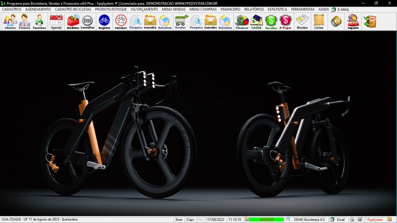 Tela do programa Bicicletaria, OS e Vendas e Financeiro v4.0 Plus +