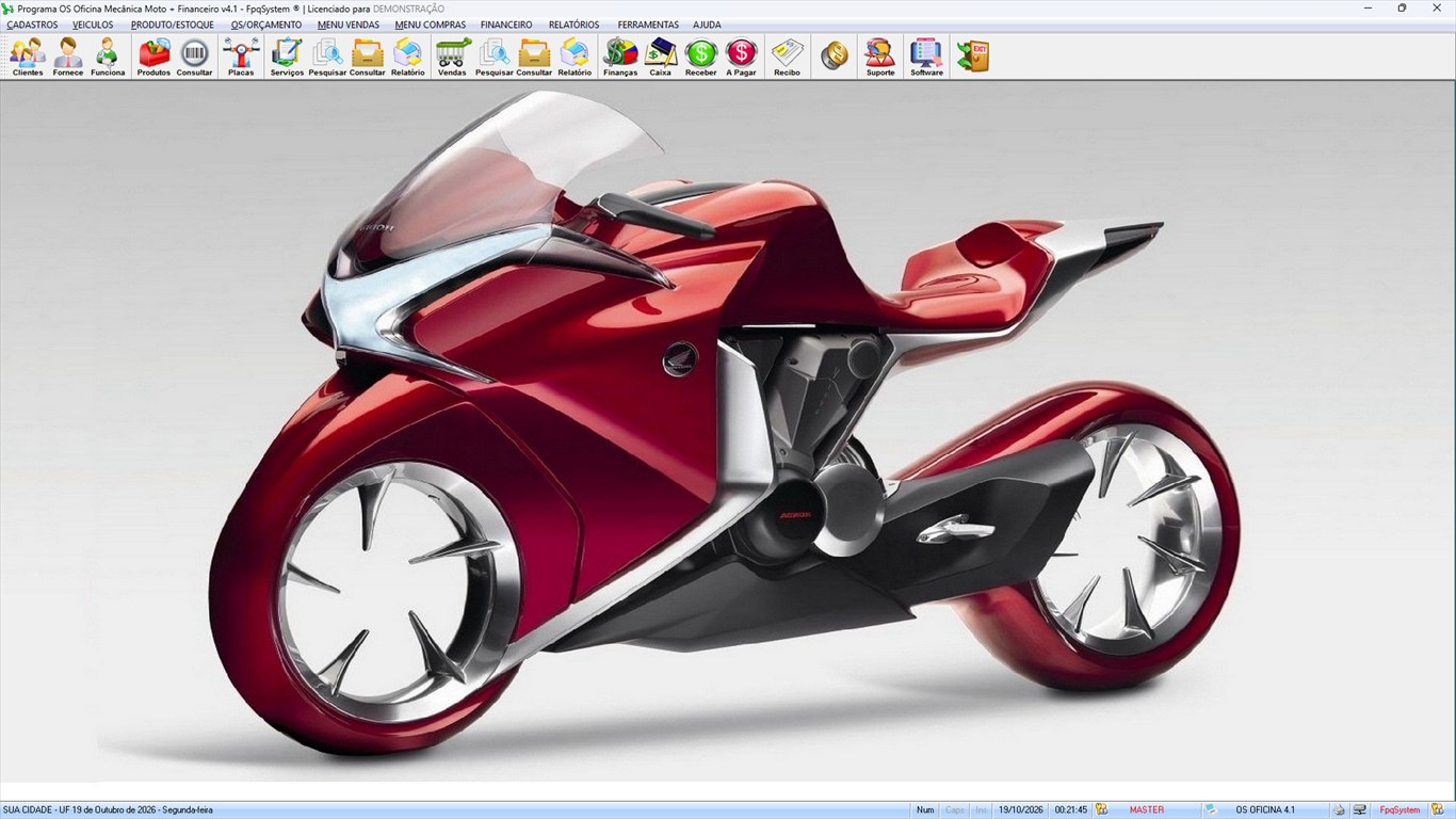Tela do programa Oficina MOTO + Vendas e Financeiro v4.1