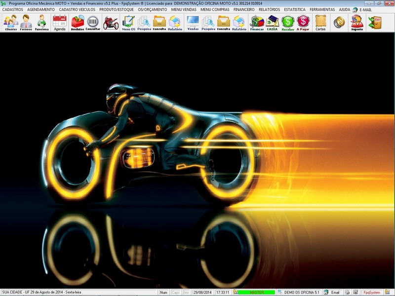 Tela do programa Oficina MOTO + Vendas + Financeiro v5.1 Plus