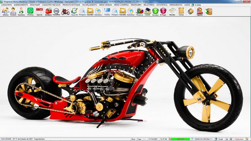 Tela do programa Oficina MOTO + Vendas + Financeiro v7.1 Plus +
